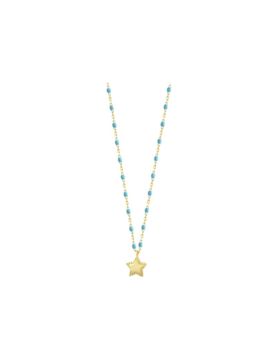 Collier Gigi Clozeau Etoile en or jaune et résine turquoise bleu, taille 40cm