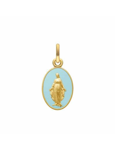 Médaille Arthus Bertrand Vierge Miraculeuse 2 faces 13 mm laque bleu ciel or jaune sablé