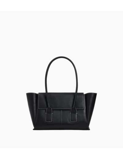 Sac cabas moyen modèle à rabat Elena en cuir grainé